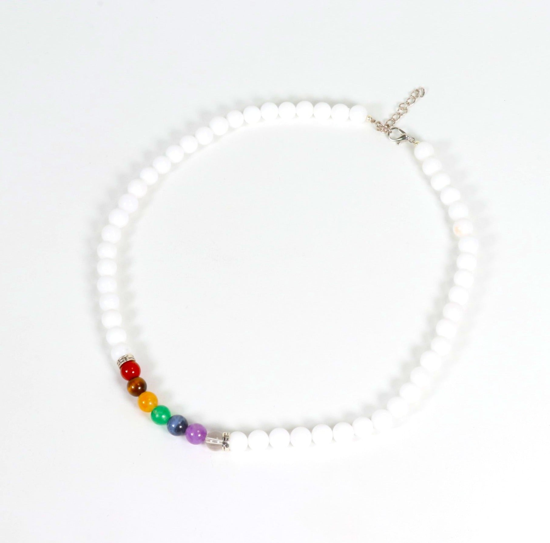 Natural White Jade with Chakra Crystals Necklace, #008