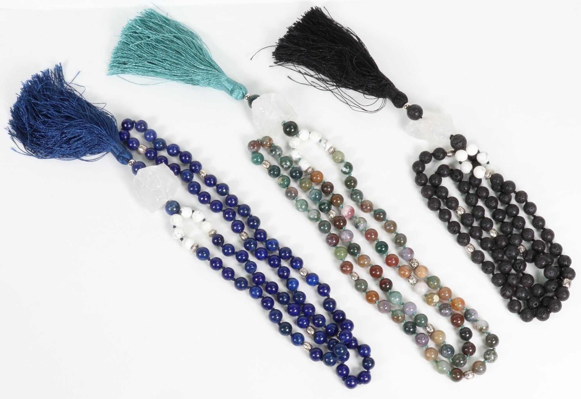 Dyed Crystal Beads, with Nylon Tassel Pendant Necklace, #019