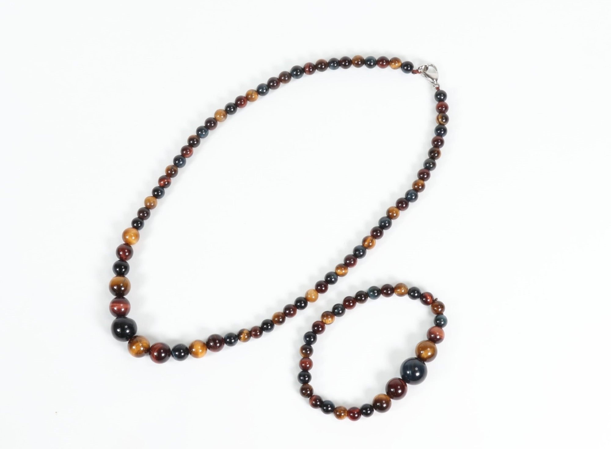 Natural Tiger Eye Necklace and Bracelet Set, #014