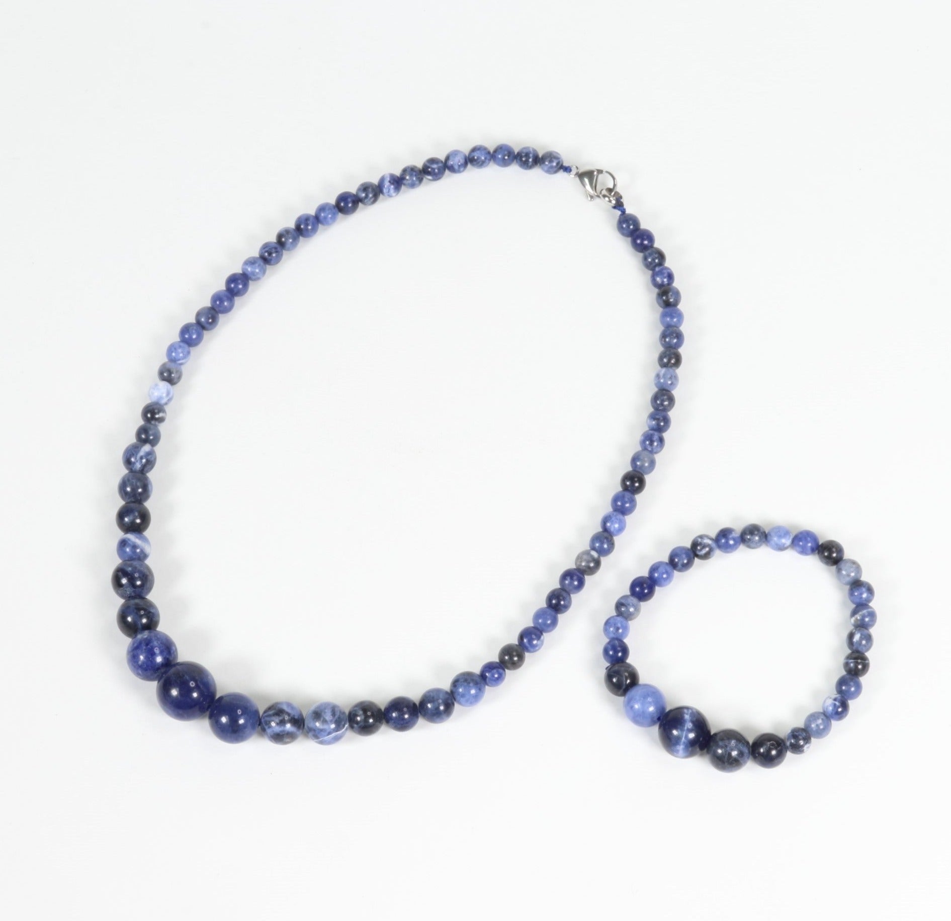 Natural Sodalite Necklace and Bracelet Set, #011