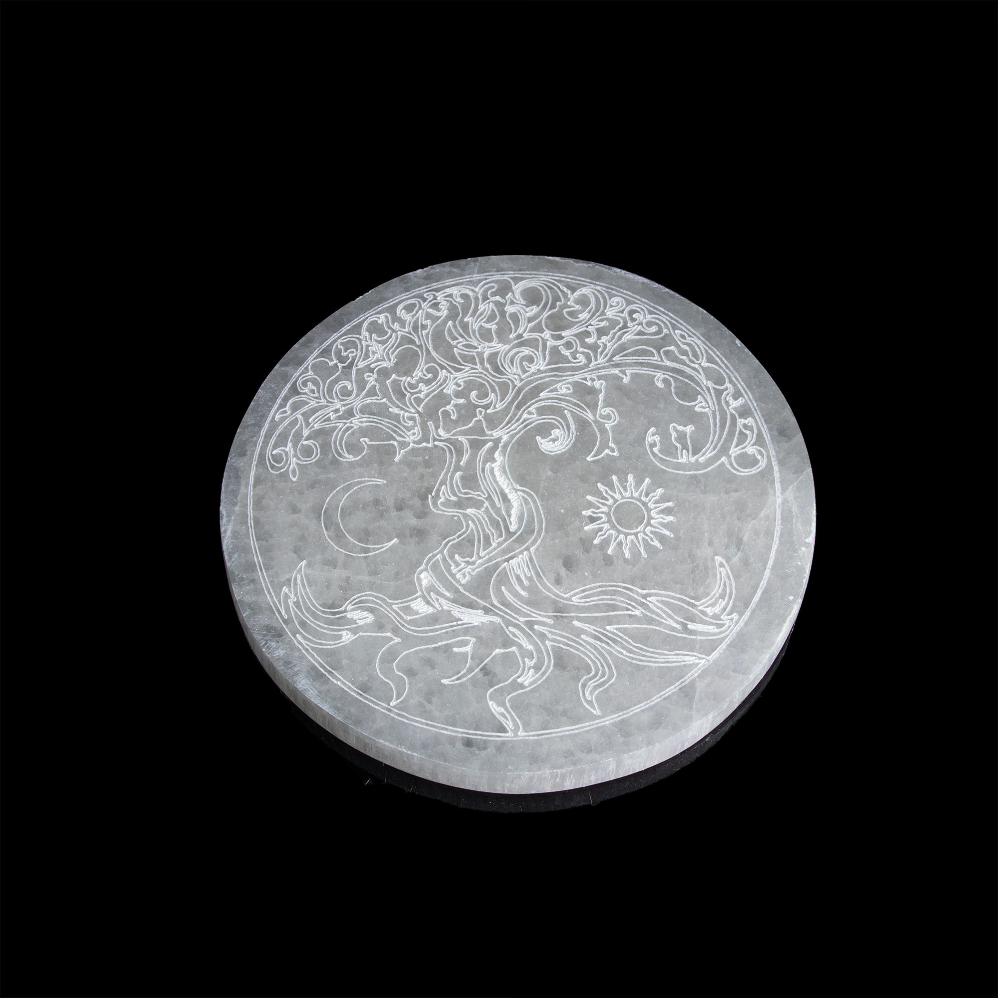 Selenite Engraved Round Charging Plate, 4"-4,5" Inch, #006