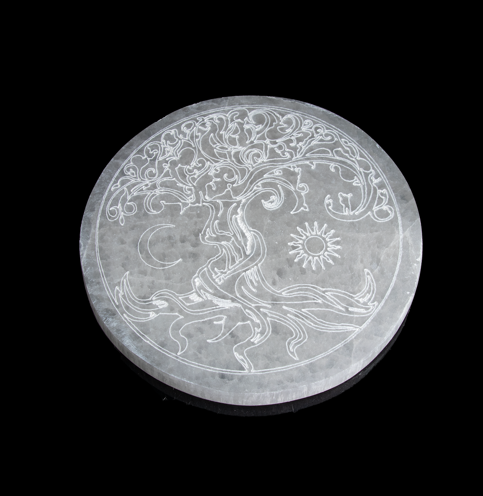 Selenite Engraved Round Charging Plate, 3"-3,5" Inch, #005