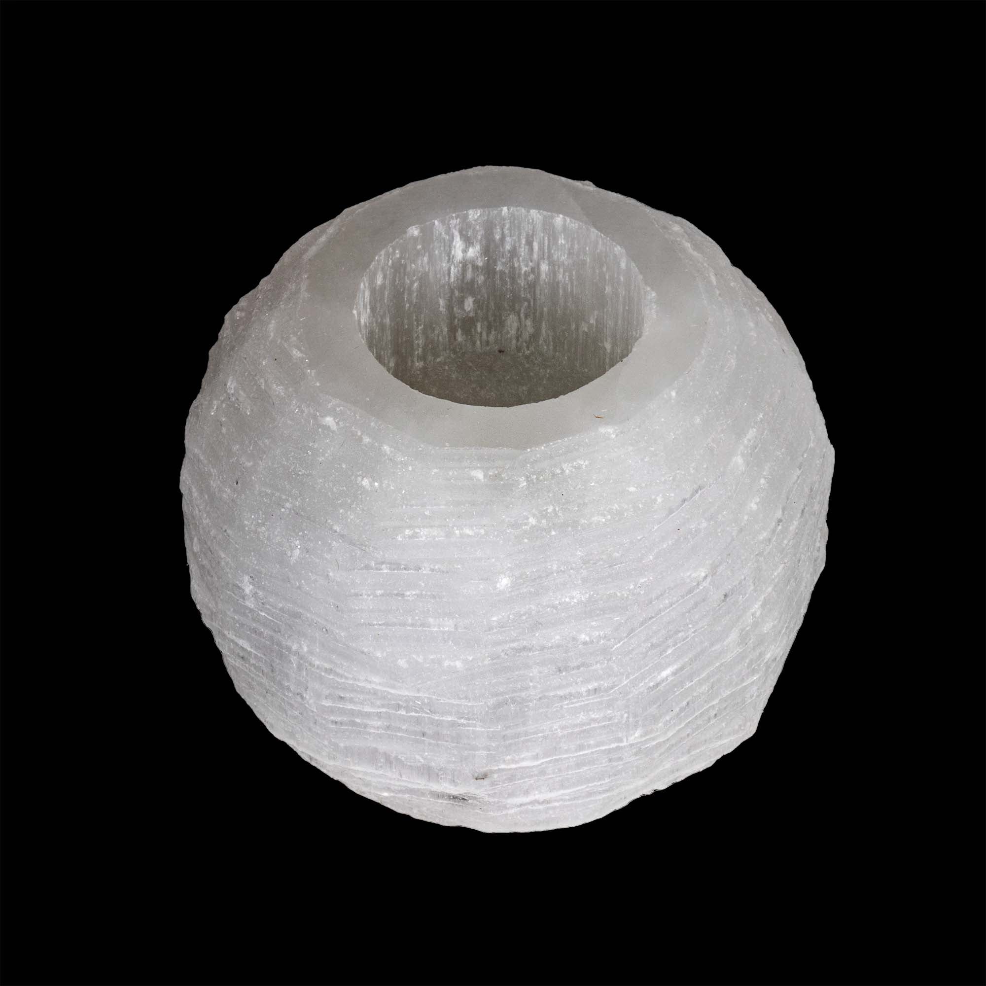 Selenite Plain Snowball Candle Holder, 4" Inch, #001