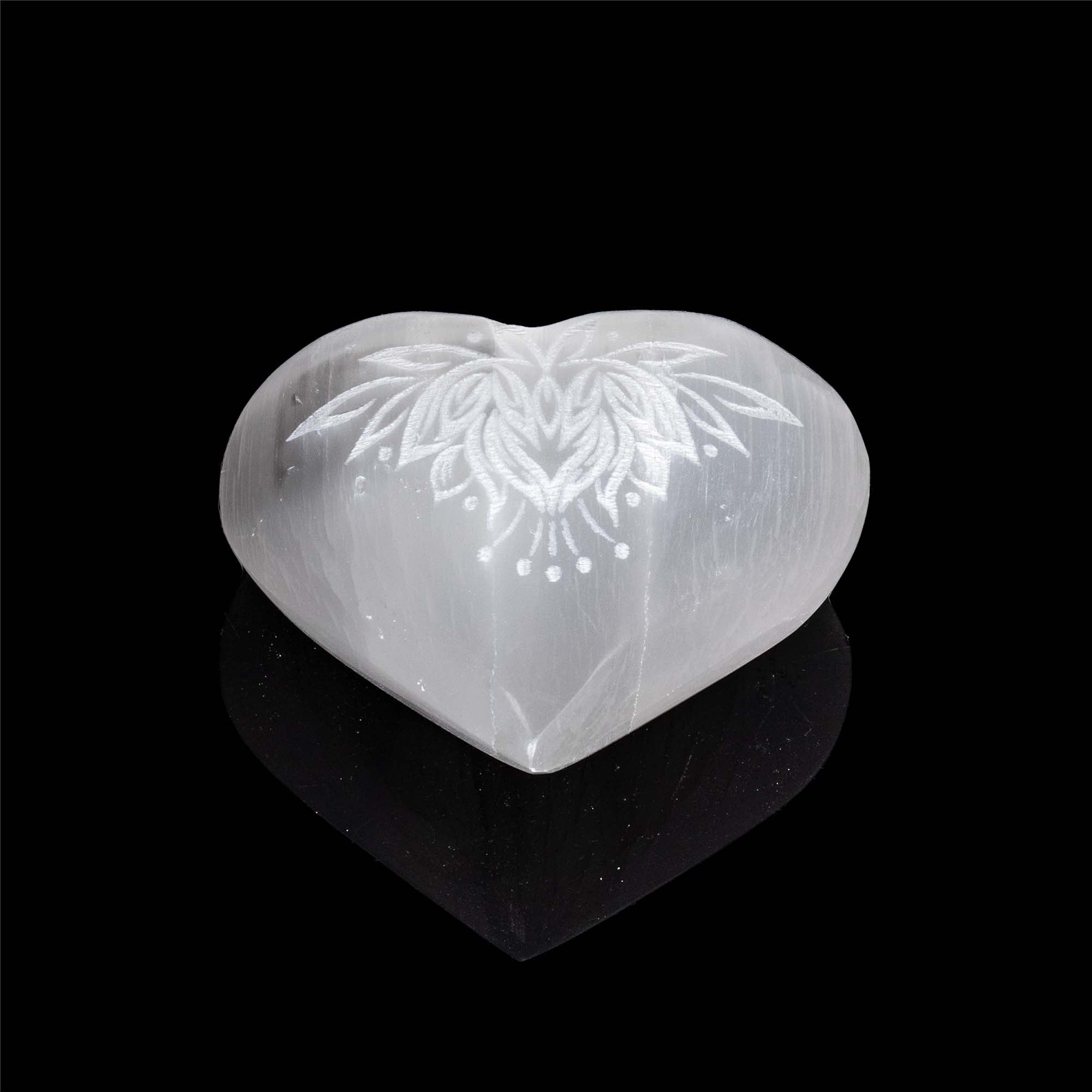 Selenite Engraved Heart, 3"-3,5" Inch, #002