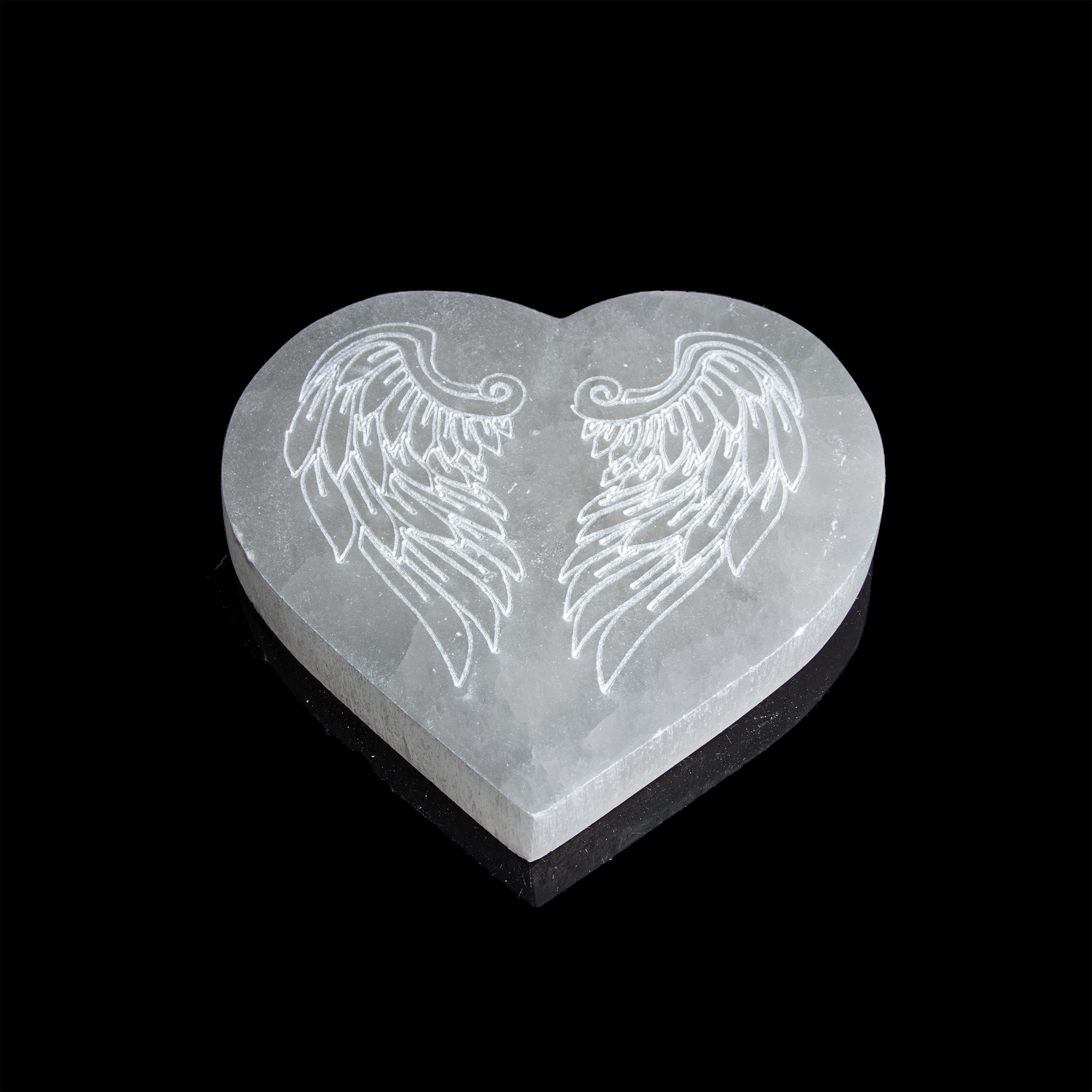 Selenite Engraved Heart Charging Plate, 4" Inch, #004