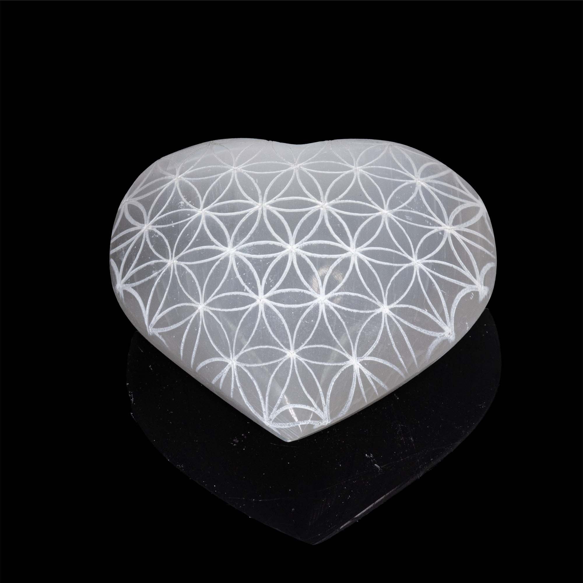 Selenite Engraved Heart, 3"-3,5" Inch, #005