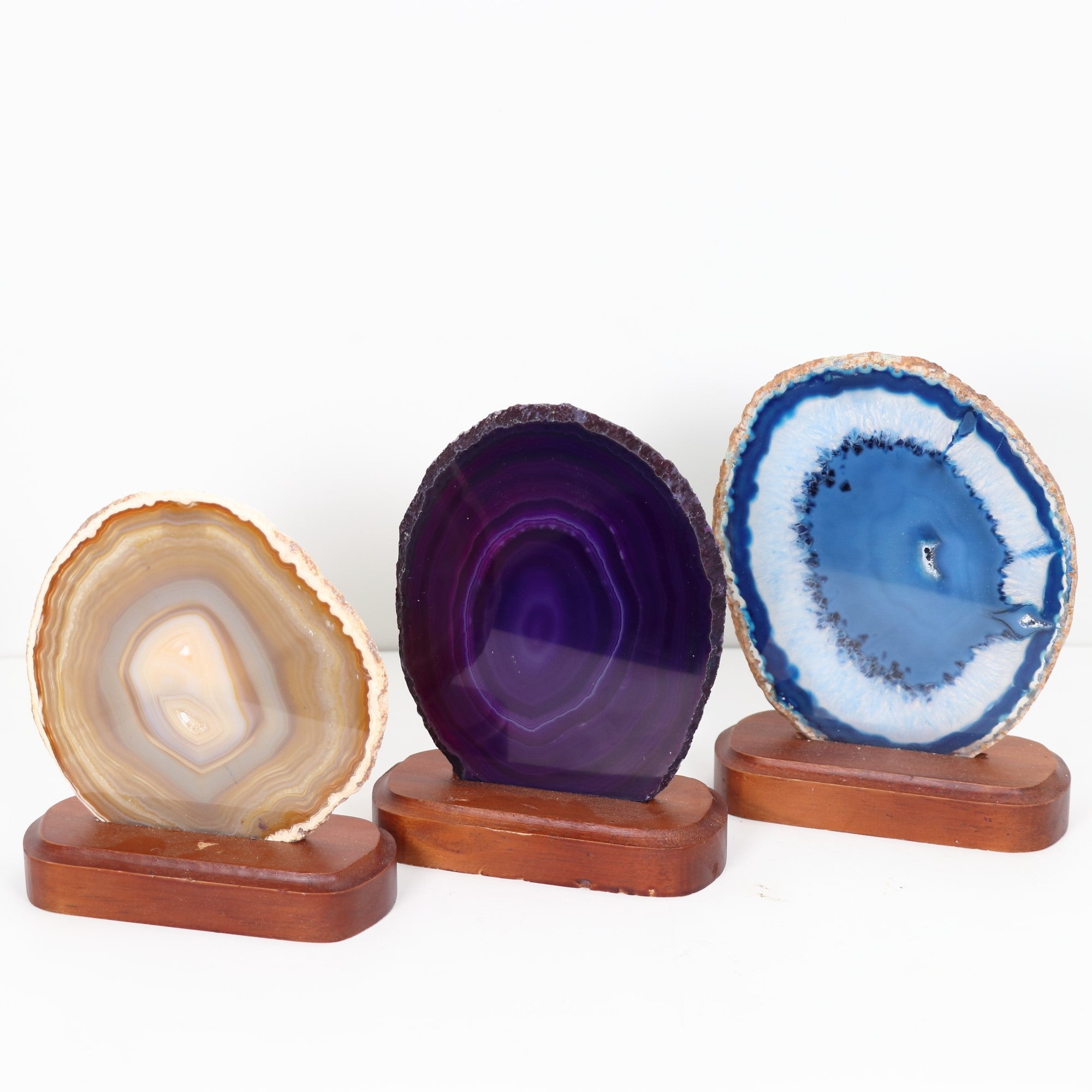 Natural Agate Slice on Wood Stand, 3"-5" Inch, 1 Piece, Small Size