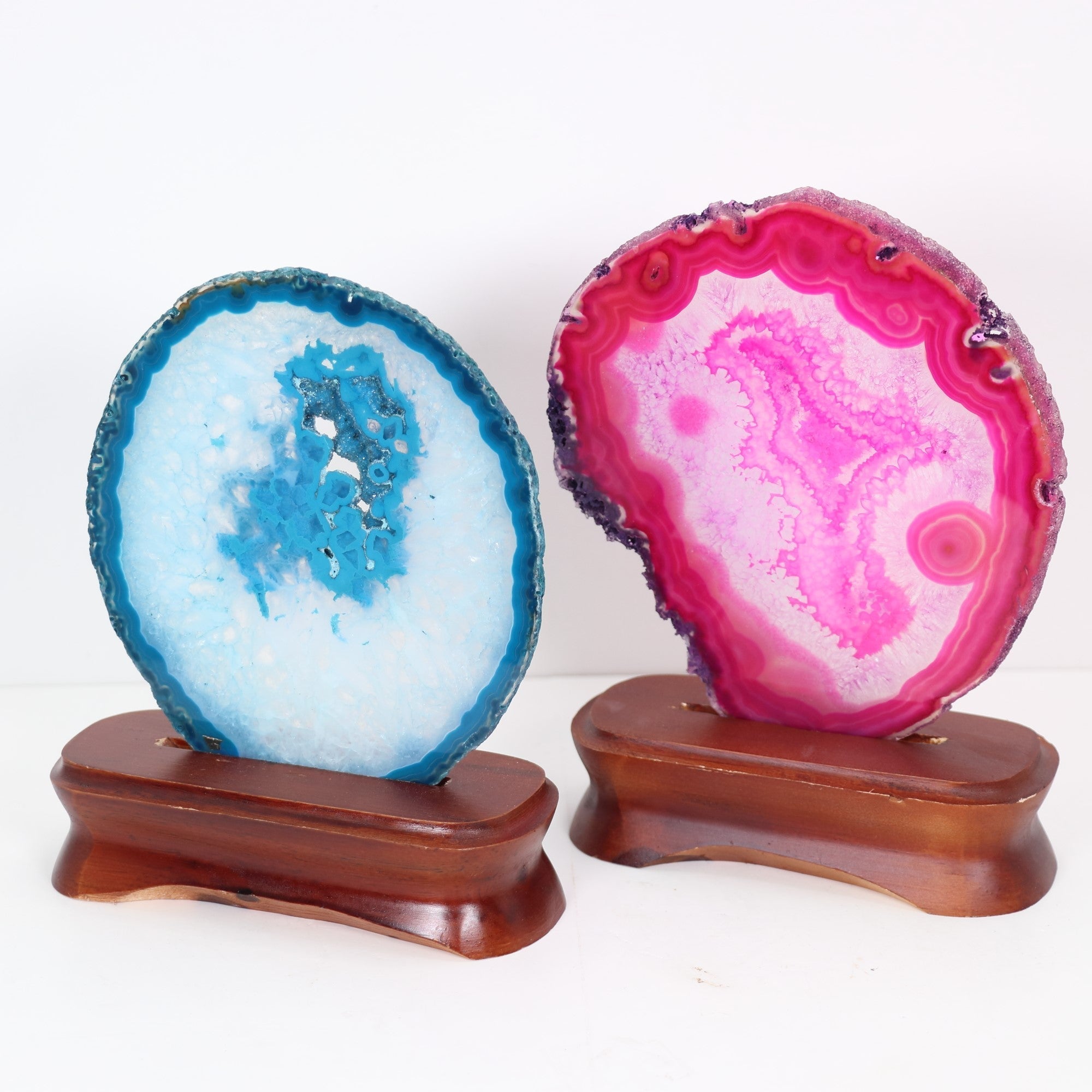 Natural Agate Slice on Wood Stand, 5"-6"  Inch, 1 Piece, Large Size