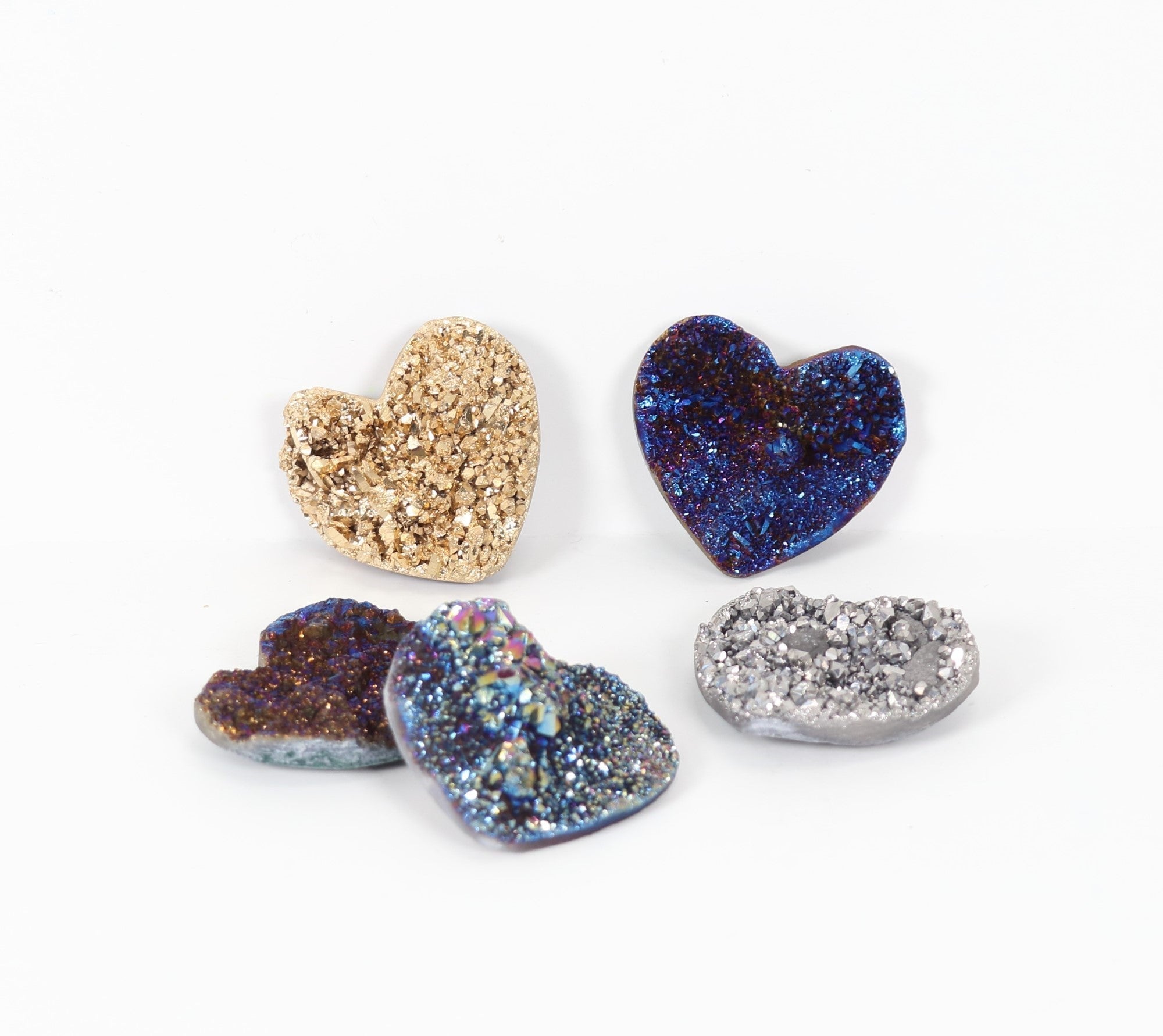 Titanium Quartz Druze Heart Shaped, 1"-1,5" Inch, Small Size, 10 Pieces in a Pack, #008