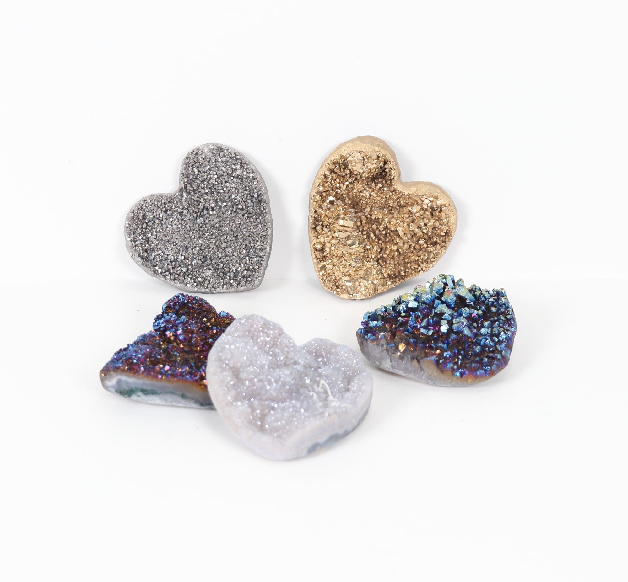 Titanium Quartz Druze Heart Shaped, 1,5"-2" Inch, Medium Size, 5 Pieces in a Pack, #009