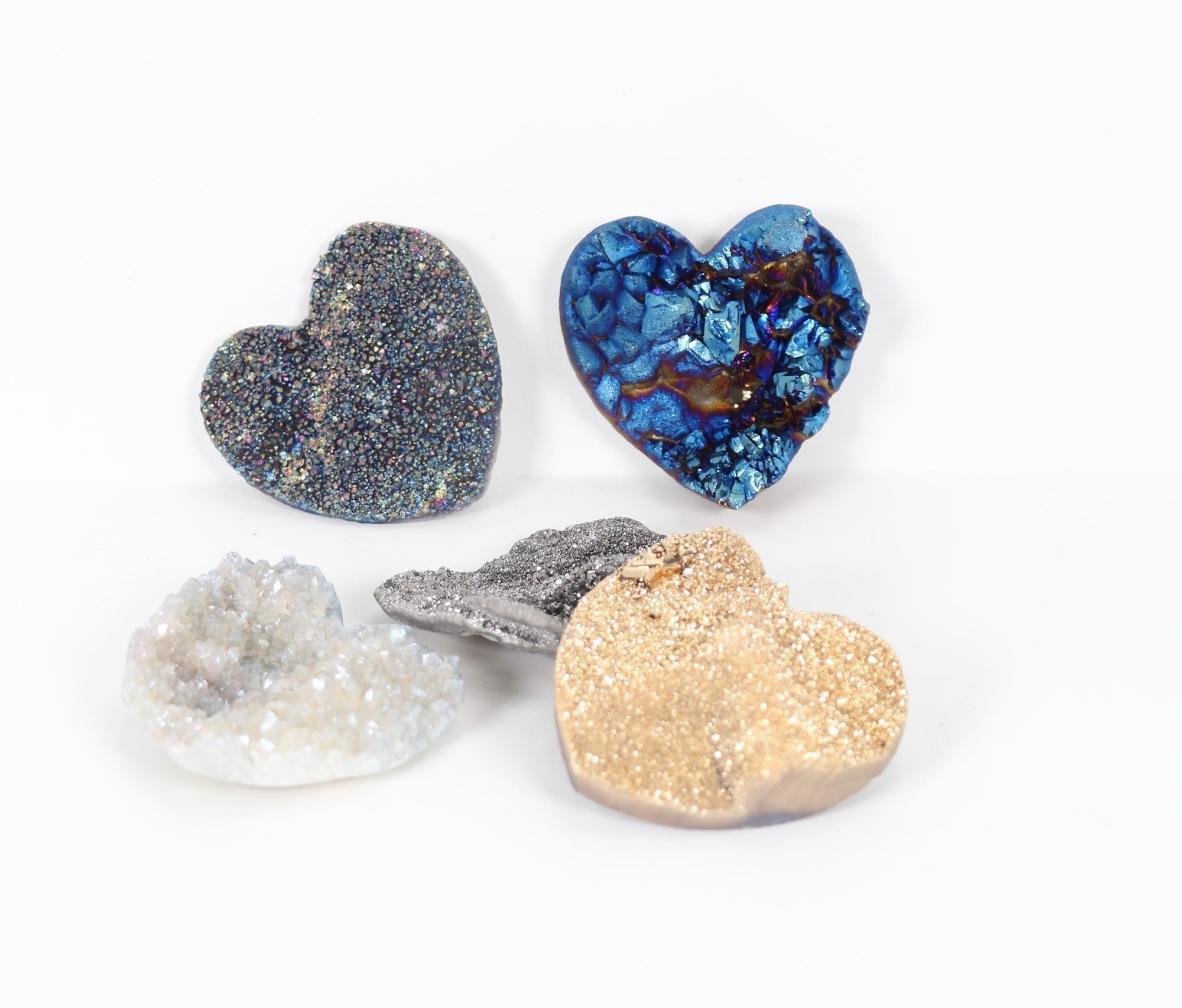 Titanium Quartz Druze Heart Shaped, Large Size, 2"-2,5" Inch, 5 Pieces in a Pack, #010