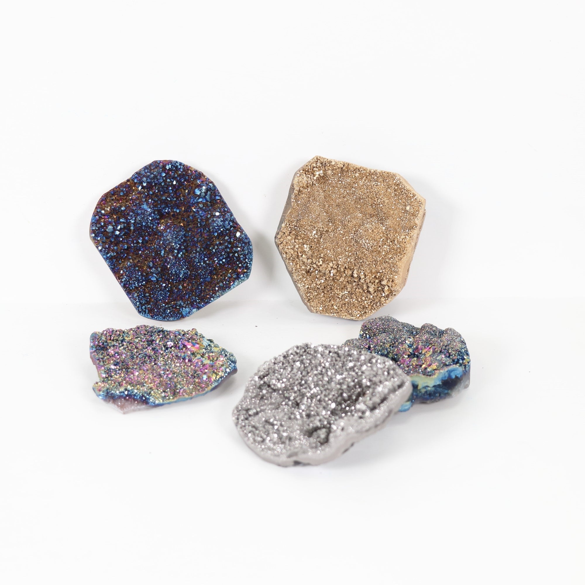 Titanium Quartz Druze Slab Natural Form, 2,5" Inch, Large Size, 5 Pieces in a Pack, #007