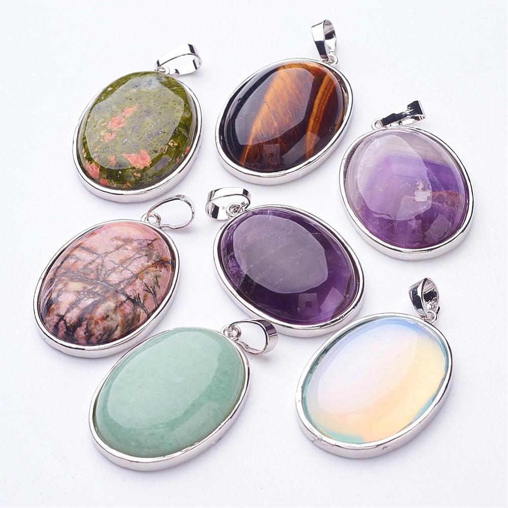 Assorted Stone Oval Shaped Pendants, 0.6"x1.3" Inch, 5 Pieces in a Pack, #077