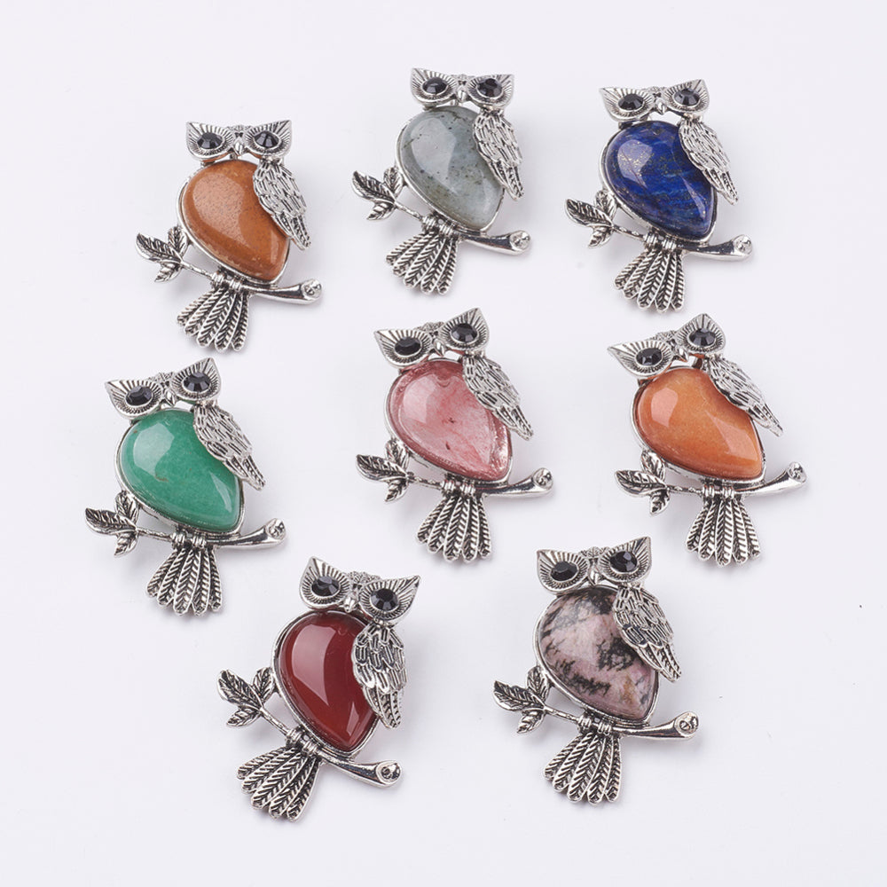 Assorted Stone Owl Shaped Pendants, 5 Pieces in a Pack #085