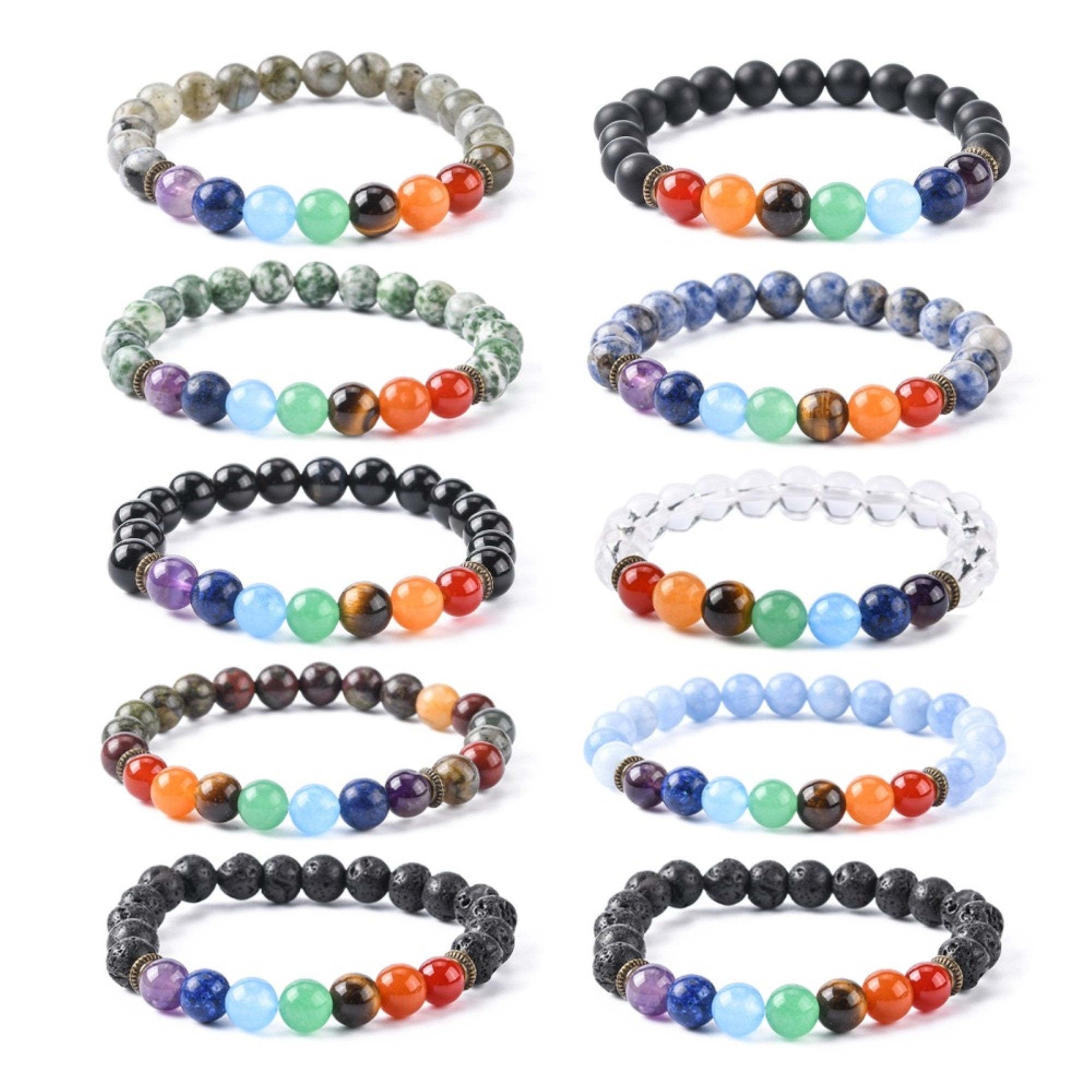 Mix Stones & Chakra Stones Bracelet, 8mm, 5 Pieces in a Pack #340