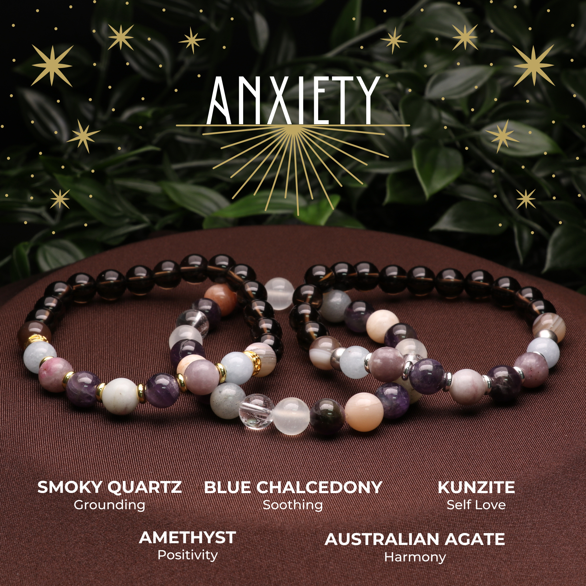 Anxiety Intention Bracelets, 5 Pieces in a Pack