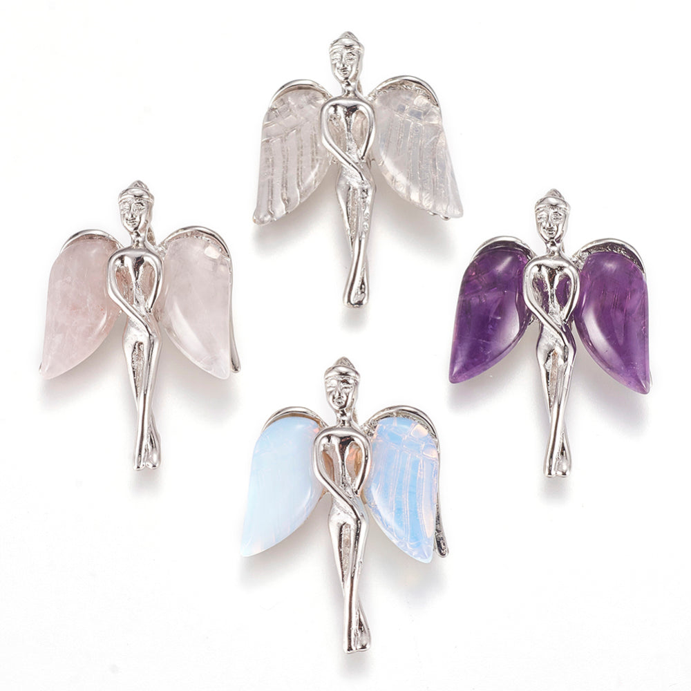 Assorted Stone Angel Shaped Pendants, 5 Pieces in a Pack #093