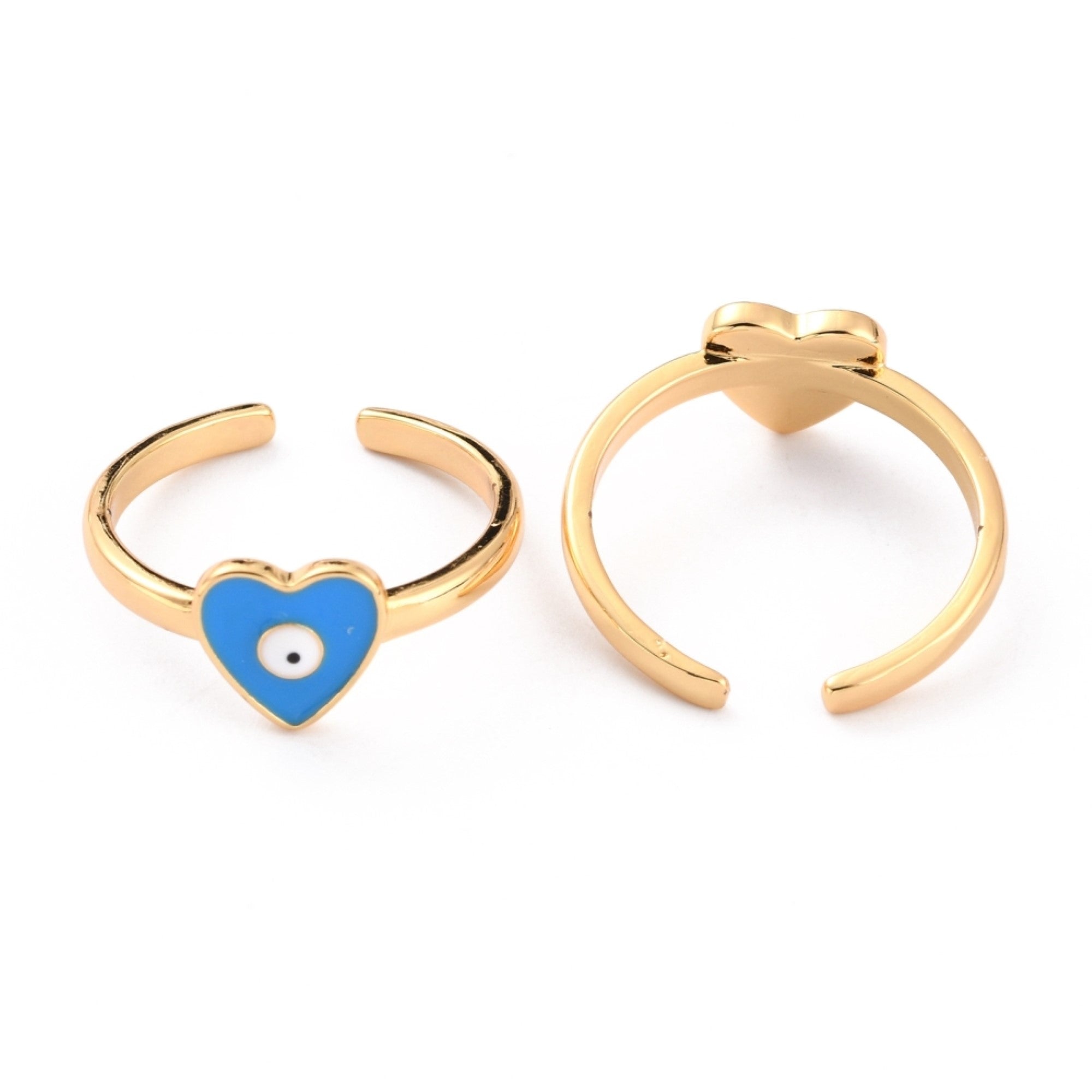 Heart Shaped Ring with Evil Eye Real 18K Gold Plated, Mixed Color, US Size 6, Adjustable Size, 10 Pieces in a Pack, #0047