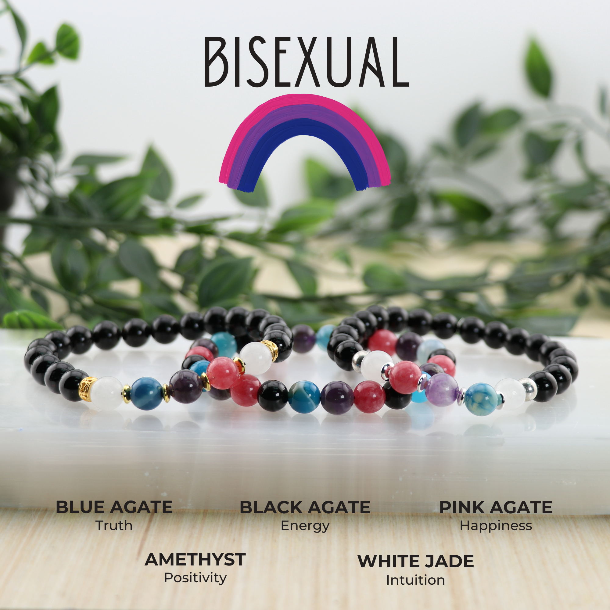 Bisexual - LGBTQ Natural Gemstone Bracelets, 5 Pieces in a Pack