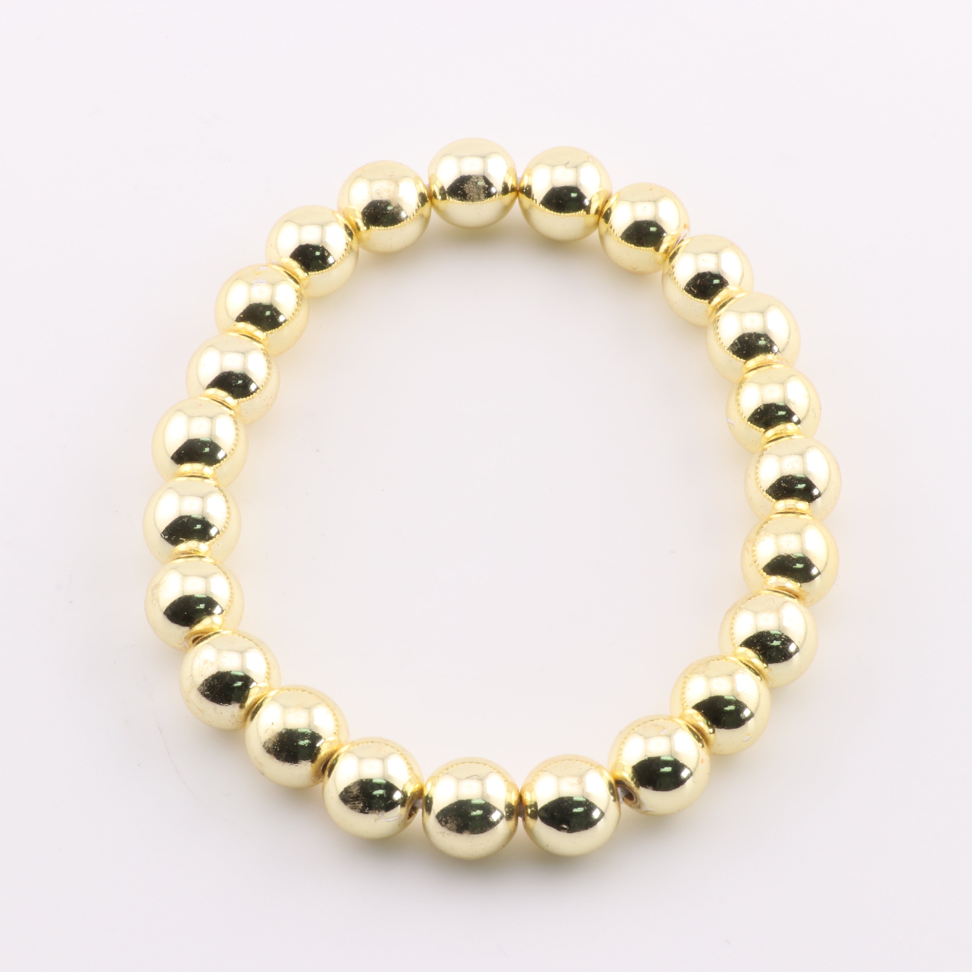 Synthetic Electroplated Hematite Bracelet, Non-magnetic, Gold Color, 8 mm, 5 Pieces in a Pack, #244