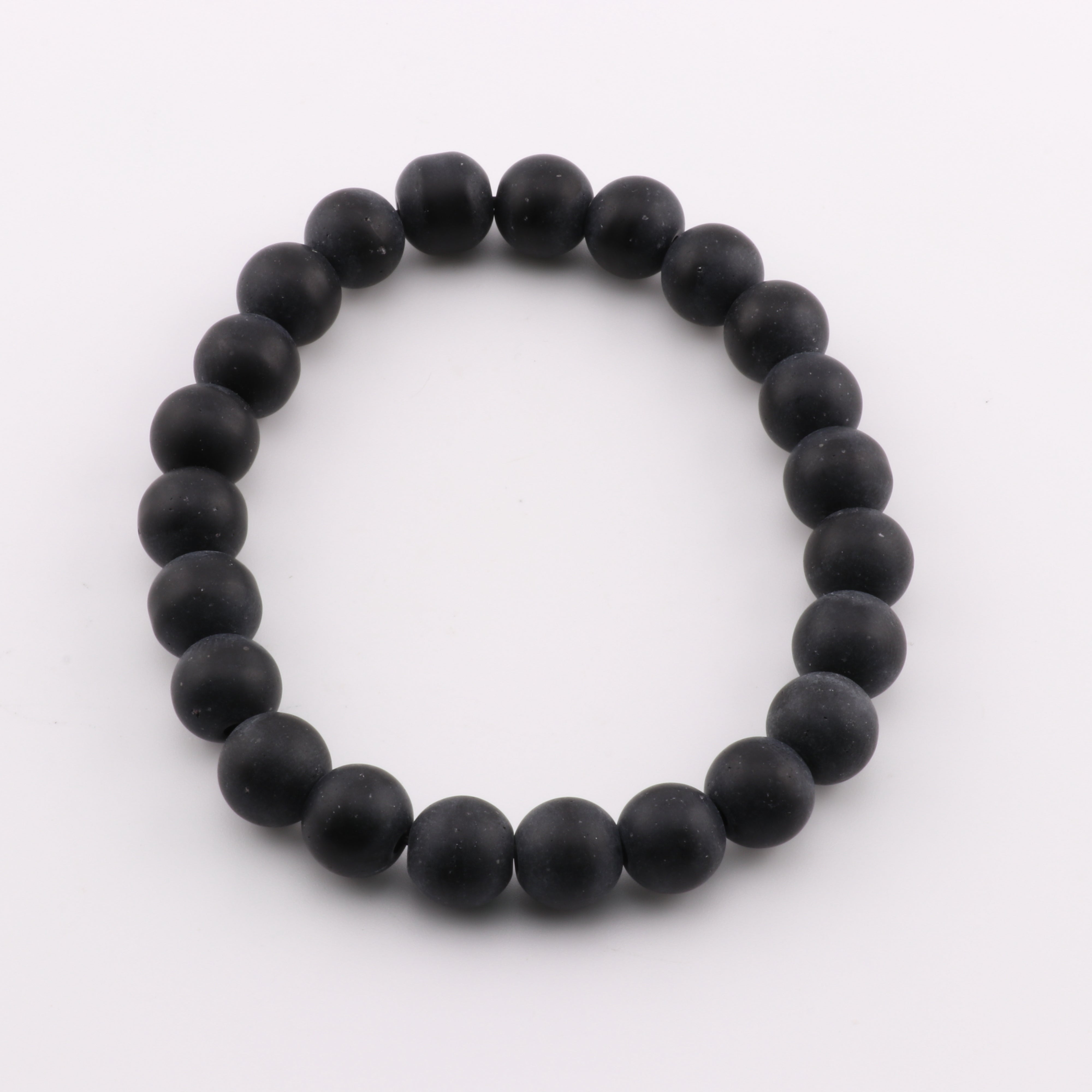 Natural Frosted Black Stone Bracelet, No Metal, 8 mm, 5 Pieces in a Pack, #250