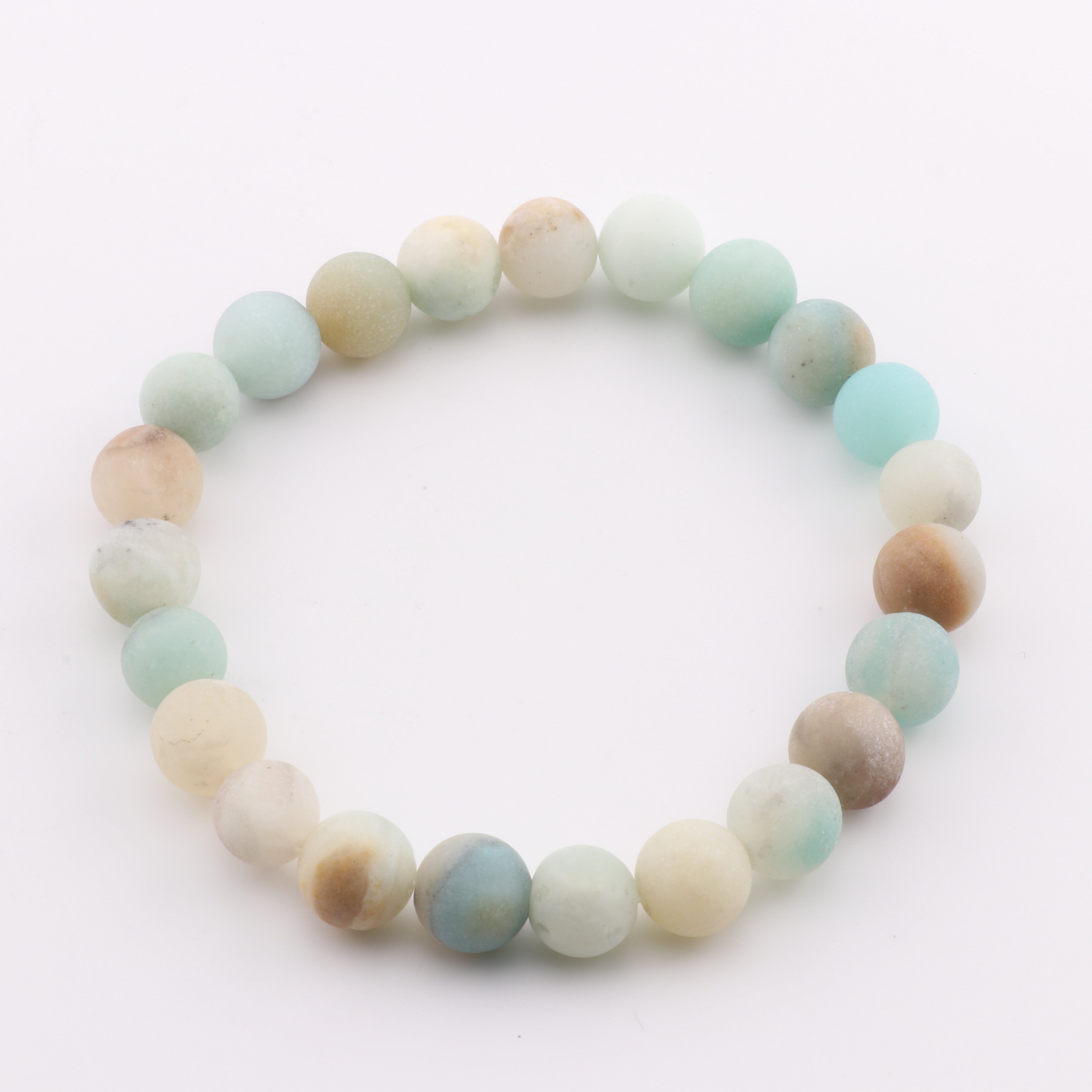 Natural Frosted Flower Amazonite Bracelet, No Metal, 8 mm, 5 Pieces in a Pack, #272