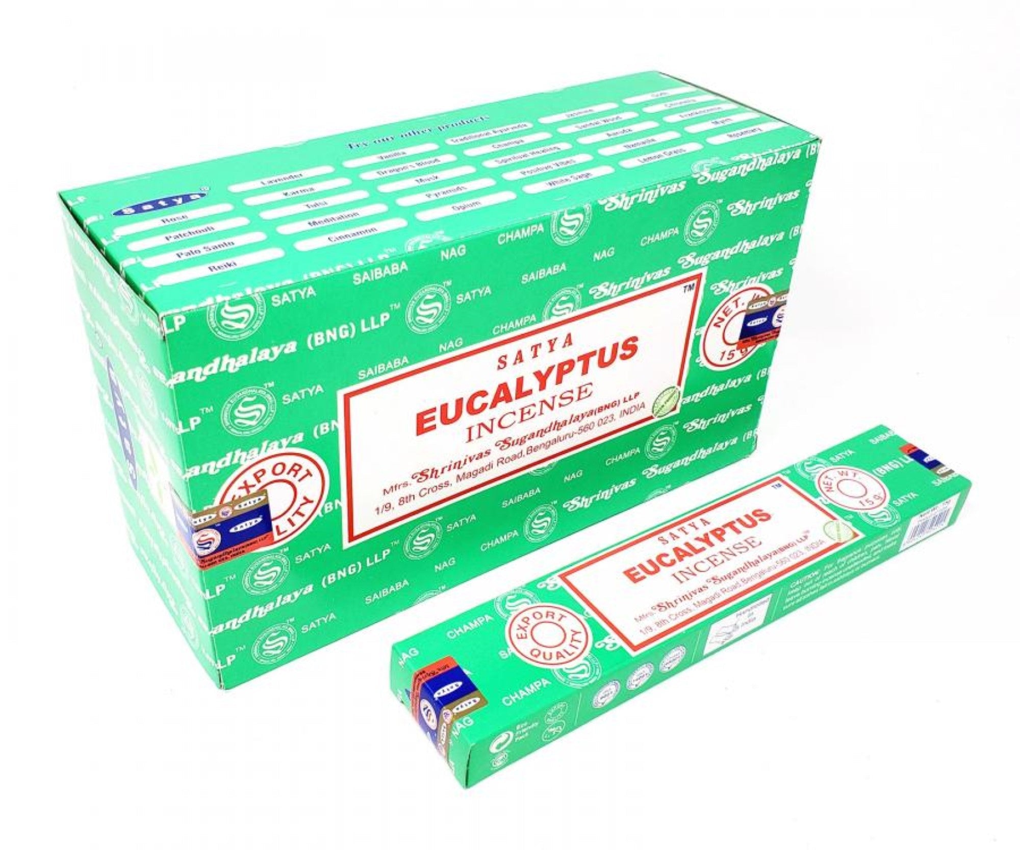 Satya Eucalyptus, Incense Sticks, 15 grams in one Pack, 12 Pack Box