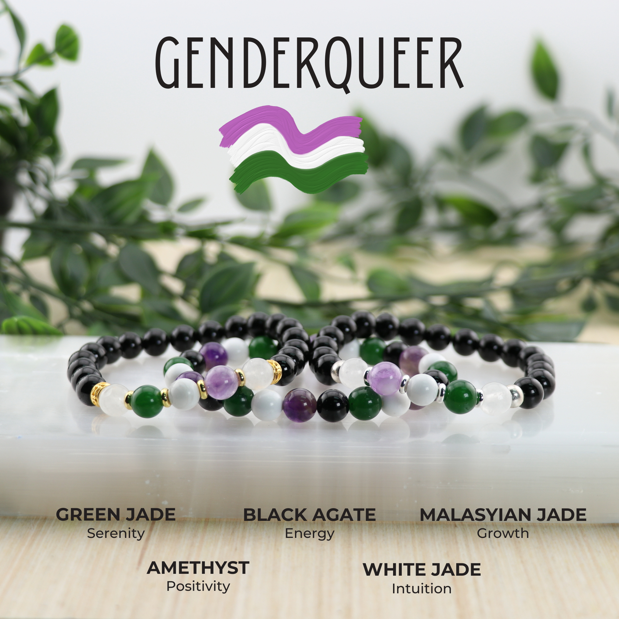 Gender Queer - LGBTQ Natural Gemstone Bracelets, 5 Pieces in a Pack