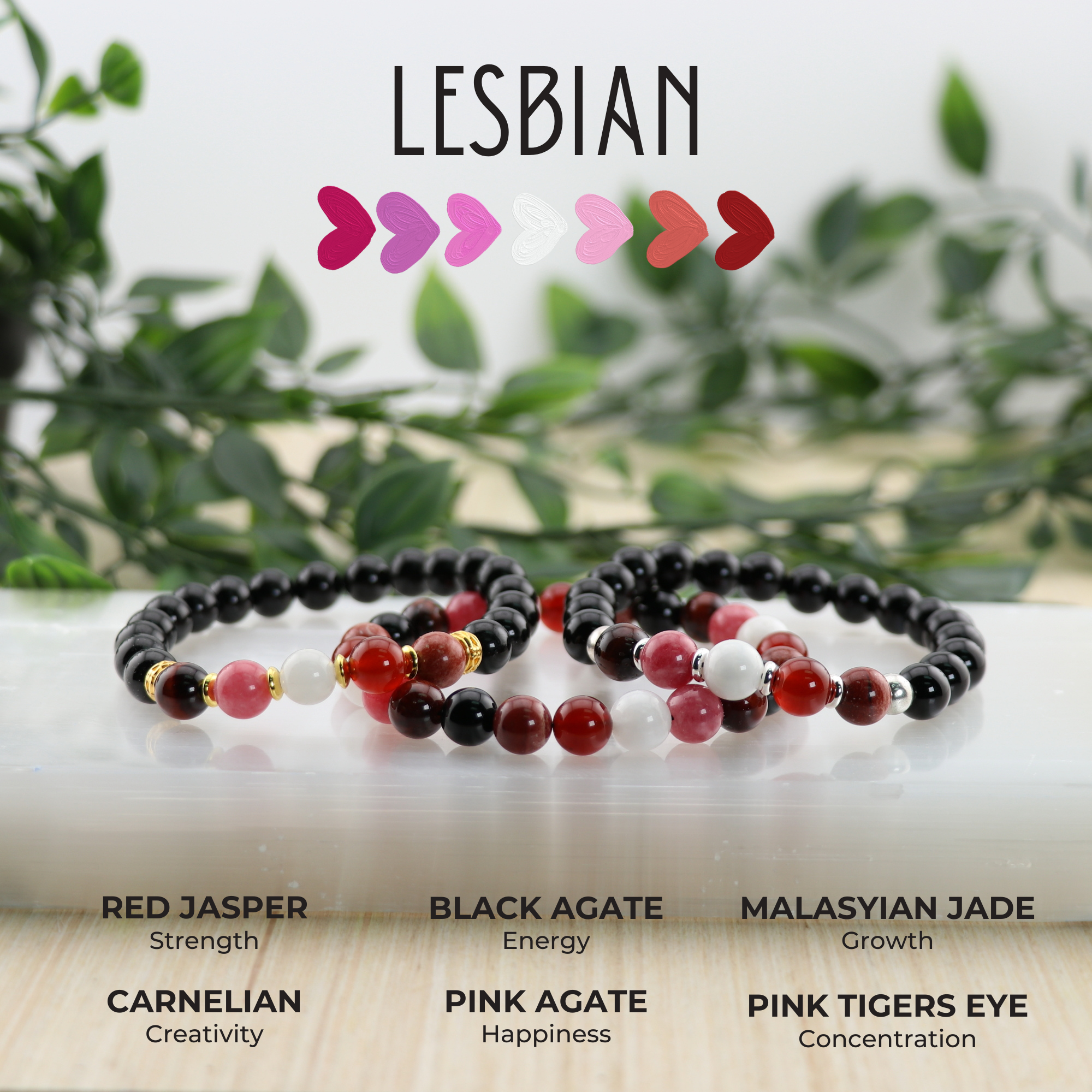 Lesbian - LGBTQ Natural Gemstone Bracelets, 5 Pieces in a Pack