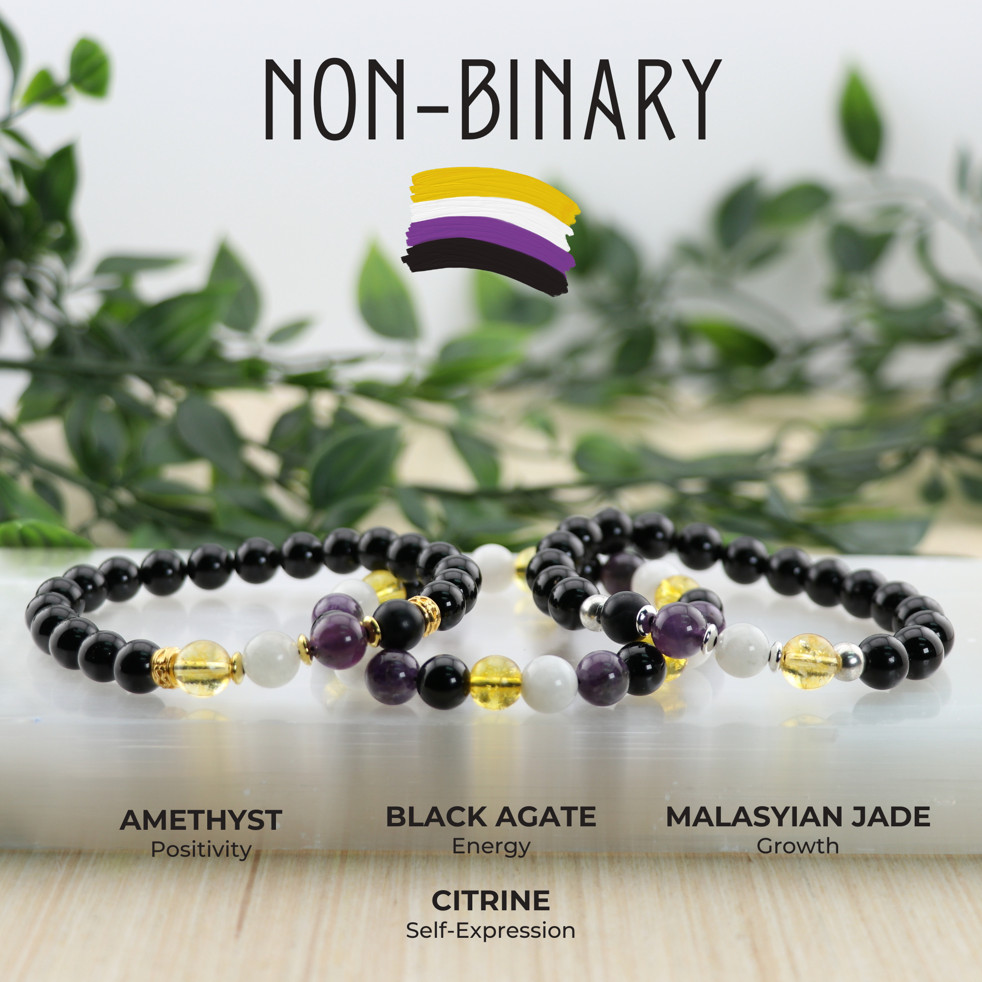 Non-Binary - LGBTQ Natural Gemstone Bracelets, 5 Pieces in a Pack