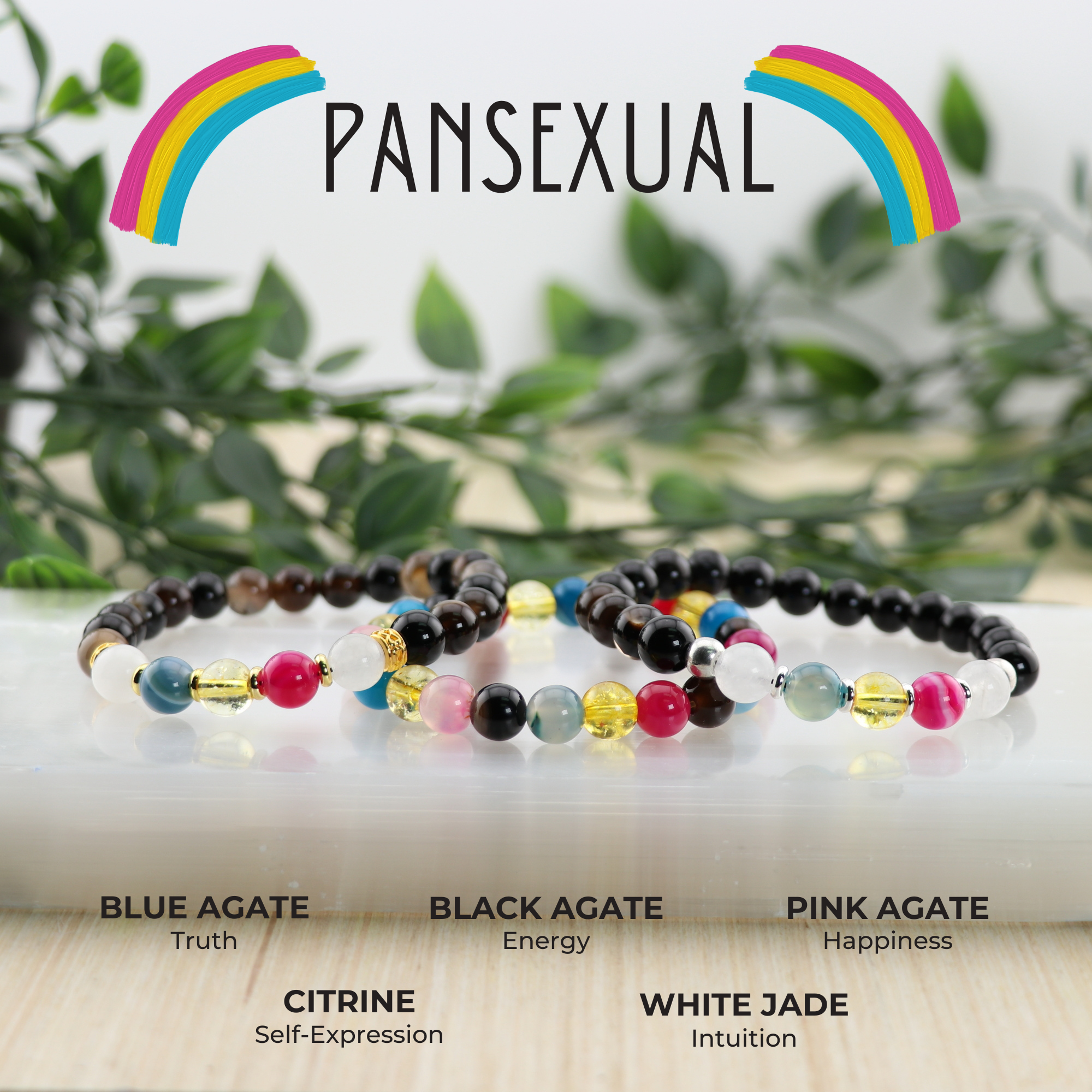 Pansexual - LGBTQ Natural Gemstone Bracelets, 5 Pieces in a Pack