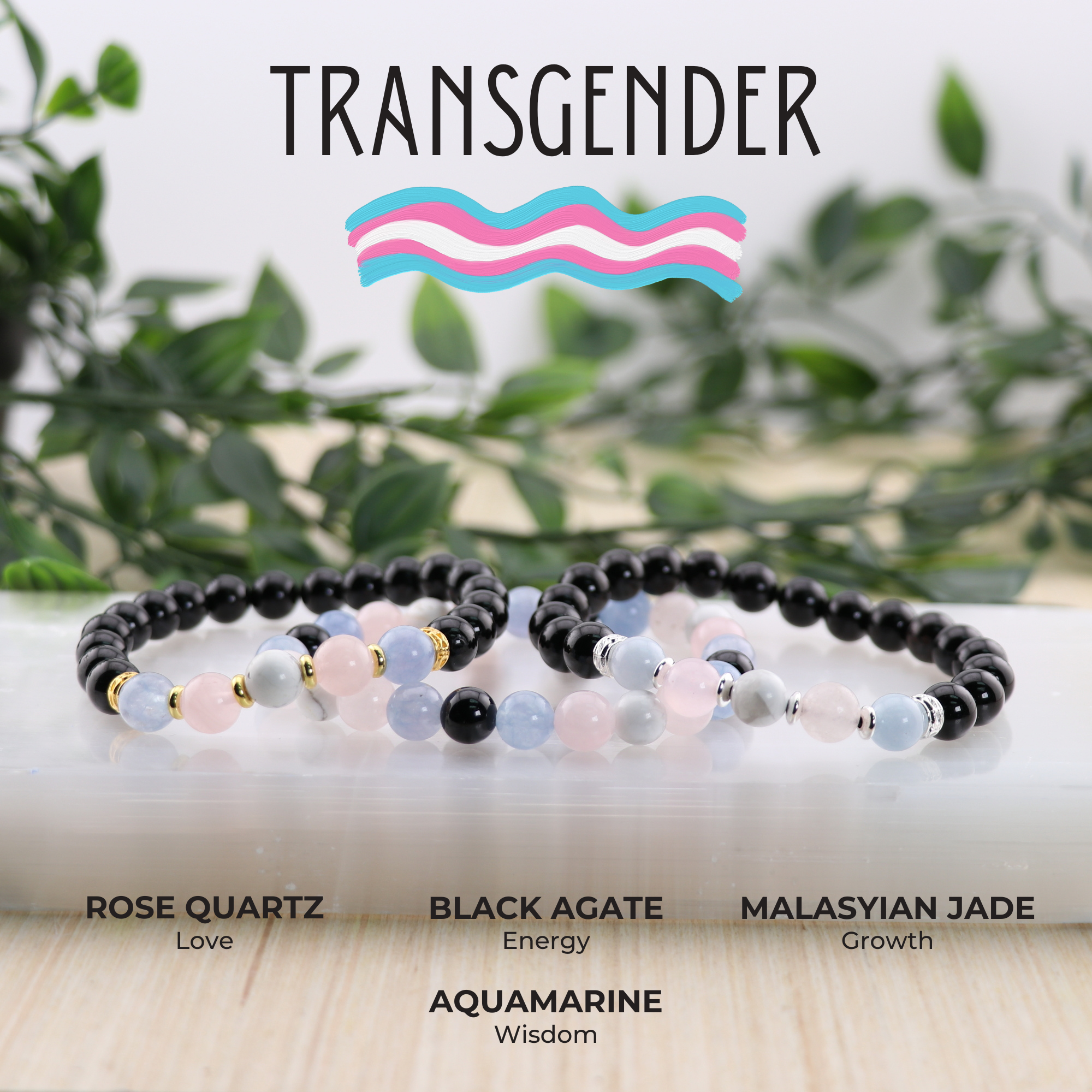 Transgender - LGBTQ Natural Gemstone Bracelets, 5 Pieces in a Pack